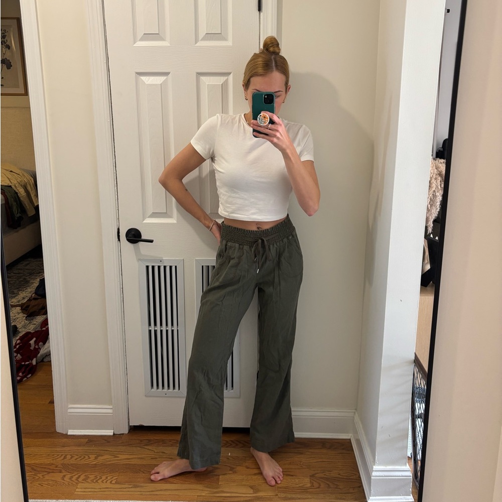 Ci sono winched elastic waist band army green linen pants
